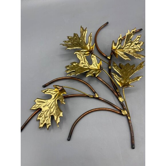 Vintage Brass Tone Metal Oak Leaf Wall Decor Set of 2 - Picture 2 of 5